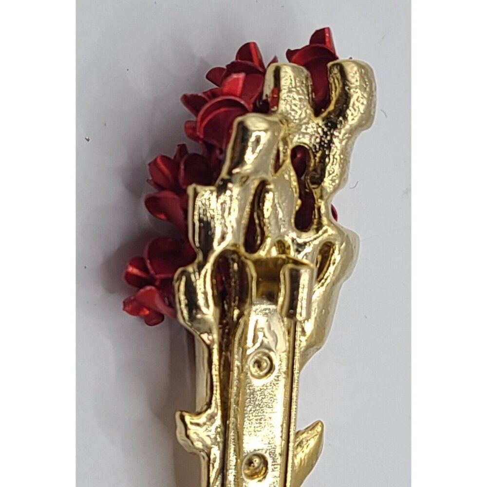 Vintage Danbury Mint Brooch Red Roses Enamel Long Stem Bouquet Pin Signed DMG97 - Picture 7 of 9